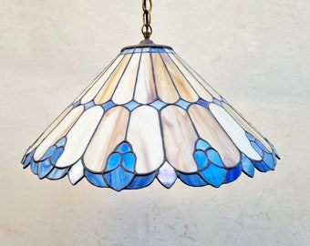 Vintage Tulp Tiffany Style Glazen Plafondlamp / Glas en Metaal Lamp / Hanglamp / Hanglamp / Handgemaakte plafondlamp / Italië / '80s