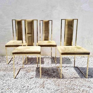 Conjunto de 4 cadeiras de jantar italianas raras de meados do século / Design de Renato Zevi / Cadeiras italianas / Cadeiras de jantar vintage / Metal e tecido / Itália / Anos 70
