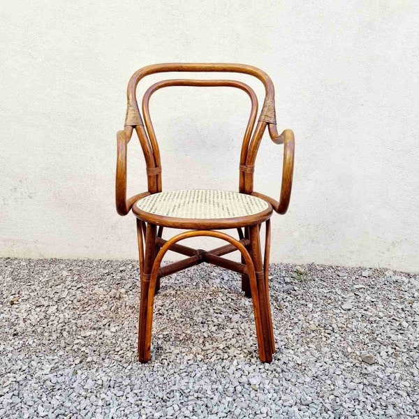 Chaise en bambou moderne du milieu du siècle / Chaise en rotin vintage / Meubles Boho / Chaise de salle à manger / Meubles en osier / Style Boho / Italie / Années 1970 /'70