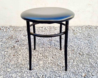 Halverwege de eeuw metalen kruk/vintage stoel/metalen kruk/zwart kunstleer/retro stoel/zwarte kruk/Italiaans design/Italië/jaren 70/'70