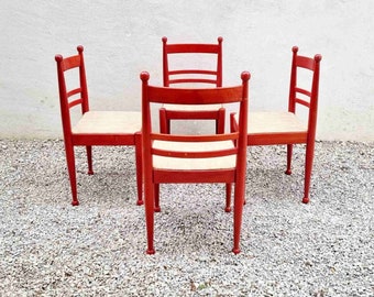 Set of 4 Vintage Italian Dining Chairs / Produced by Salvarani Italy / Mid Century Wooden Chairs / Red Wooden Dining Chairs / Italy / '60s