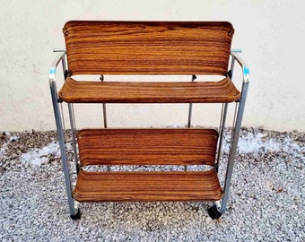 RESERVED!Mid Century Modern Brown Serving Trolley / Bar Cart /  Folding Trolley / Bremshey Bar Cart / Brown / Mad Men Furniture /Italy /'70s