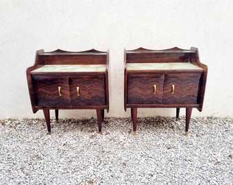 Pair of Mid Century Modern Nightstands / Vintage Polished Bedside Tables / Polished Furniture / Vinterior / Bedside Stands / Italy / '60s