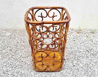 Vintage Bamboo Umbrella Stand Lattice Floor Vessel 1970s Global
