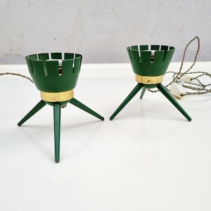 Pair of Vintage Bedside Tripod Lamps / Table Lamps / Metal Lamps / Green Lamps / Desk Lamps / Stilnovo Style / Home Decor /Italy /1960 /&#39;60s