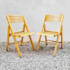 Pair of Mid Century Modern Folding Easy Chairs / Vintage Lounge Armchairs / Vintage Wooden Chairs / Folding Chairs / Nature / Italy / &#39;60s
