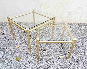 Vintage Gold Nesting Coffee Tables / Living Room Side Tables / Set of Two Coffee Tables / Metal & Glass / Italian Design / Italy / 1980/‘80s