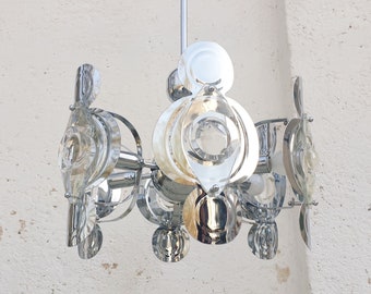 Mid Century Modern Pendant Light / Glass Drops Chandelier / Ceiling Lamp / Vintage Chandelier / Gaetano Sciolari Design / Italy / 1960 /'60s