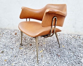 Rare Mid Century Lounge Armchair / Vintage Desk Chair / Brown Leather Chair / Retro Chairs / Living Room Furniture / Italy /1970 / '70s