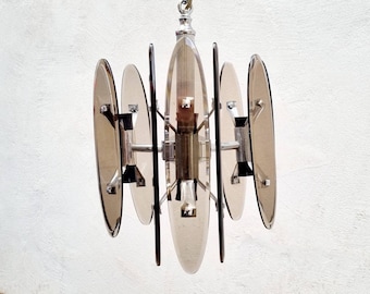 Vintage Chandelier / Italian Chandelier / Veca style in Fontana Arte / Hanging Lamp / Pendant Light / Space Age Lighting / Italy /1970 /'70s