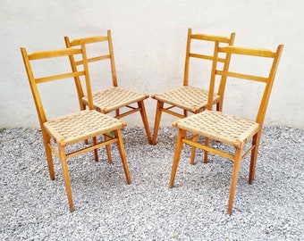 Set of 4 Mid Century Italian Dining Chairs / Beech Wooden Chairs / Vintage Dining Chairs / Chairs / Home and Living / Italy / 1960s / '60s