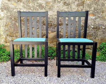 Pair of Postmodern Dining Chairs / Made in Italy / Wooden Chairs / Fabric Wooden Chairs / Dining Office Chairs / Retro Chairs / Italy / '90s