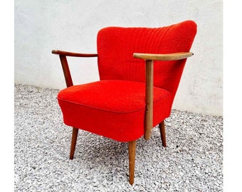 Sedia da cocktail di metà secolo / Sedia lounge vintage / Sedia rossa / Mobili da soggiorno / Design scandinavo / Sedia retrò / Jugoslavia / Anni '60