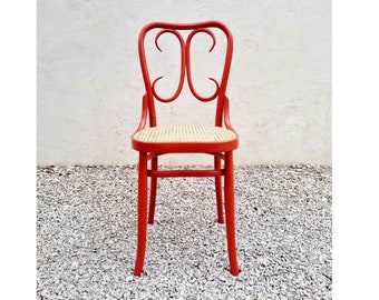 Mid Century Wicker Chair / Vintage Dining Chair / Wooden Chair / Red Chair / Thonet Style Chair / Art Nouveau / Austria / 1930s / '30s
