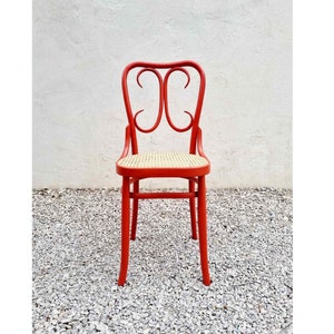 Mid Century Wicker Chair / Vintage Dining Chair / Wooden Chair / Red Chair / Thonet Style Chair / Art Nouveau / Austria / 1930s / '30s image 1