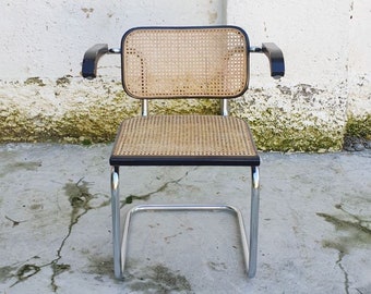 Butéime Cantilever moderno de mediados del siglo / Modelo S64 Cesca / Diseño Marcel Breuer / Diseño Bauhaus / Silla Cesca de mimbre negro / Alemania '60s