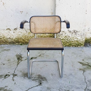 Mid Century Modern Cantilever Armchair / Model S64 Cesca / Design Marcel Breuer / Bauhaus Design / Black Wicker Cesca Chair / Germany &#39;60s