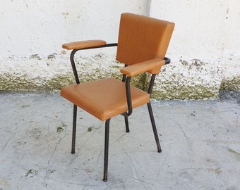 Mid Century Modern Office Chair / Vintage Chair / Dining Chair with Brown Eco Leather / 1950 / Dining Chair / Retro Chair / Italy / '50s
