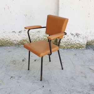 Mid Century Modern Office Chair / Vintage Chair / Dining Chair with Brown Eco Leather / 1950 / Dining Chair / Retro Chair / Italy / &#39;50s