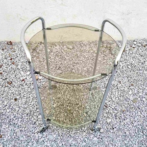Mid Century Glass Serving Trolley / Bar Cart / Mid Century Side Table / Glass Cart / Vintage Bar Cart / Metal and Glass Cart / Italy / '60s image 4