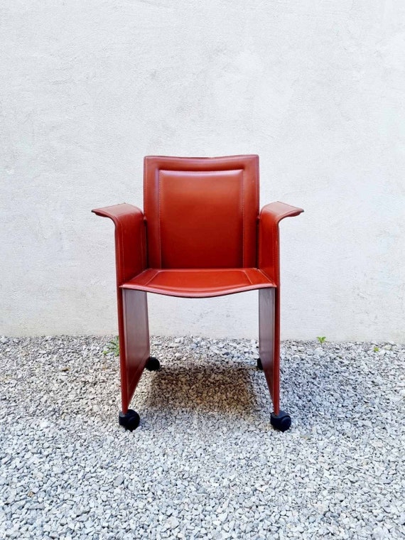 Mid Century Modern Leather Armchair / Model Solaria by Arrben Italy / Red Armchair / Metal Chair / Leather Chair / Office Chair /Italy /'70s