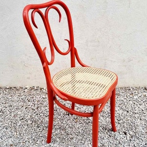 Mid Century Wicker Chair / Vintage Dining Chair / Wooden Chair / Red Chair / Thonet Style Chair / Art Nouveau / Austria / 1930s / '30s image 2