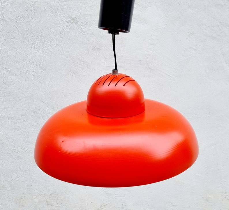 Mid Century Modern Pendant Lamp / Produced by Sijaj Hrastnik / Vintage Ceiling Lamp / Red Metal Lamp / Red Hanging Lamp / Retro Light / '70s image 7