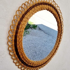 Mid Century Wall Mirror / Vintage Rattan Round Wall Mirror / Franco Albini Style / Boho Mirrors / Home Decor / Italian Design / 1970s / '70s image 7