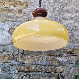 Mid Century Glass Pendant Lamp / Retro Yellow Vintage Glass Ceiling Lamp / Hanging Light / Space Age / Retro Light / Yugoslavia / 1970 /'70s zdjęcie 2