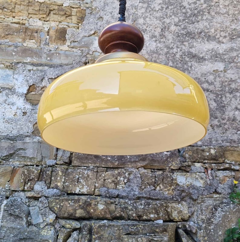 Mid Century glazen hanglamp/retro geel vintage glazen plafondlamp/hanglicht/ruimtetijdperk/retro licht/Joegoslavië/jaren 1970/'70 afbeelding 2