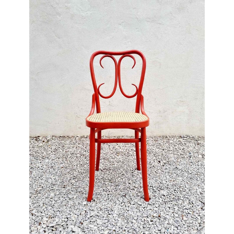 Mid Century Wicker Chair / Vintage Dining Chair / Wooden Chair / Red Chair / Thonet Style Chair / Art Nouveau / Austria / 1930s / '30s image 1