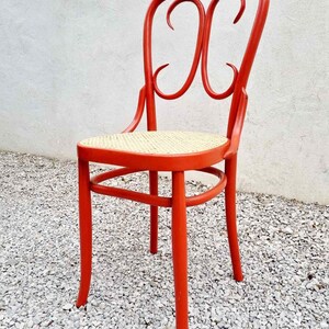 Mid Century Wicker Chair / Vintage Dining Chair / Wooden Chair / Red Chair / Thonet Style Chair / Art Nouveau / Austria / 1930s / '30s image 6