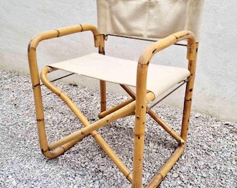 Silla plegable de bambú de mediados de siglo / Sillas de bambú / Silla de ratán vintage / Silla bohemia / Sillas plegables / Muebles de bambú / Italia / Década de 1960 / Años 60