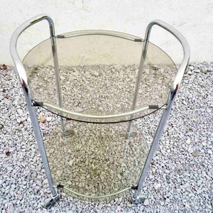 Mid Century Glass Serving Trolley / Bar Cart / Mid Century Side Table / Glass Cart / Vintage Bar Cart / Metal and Glass Cart / Italy / '60s image 6