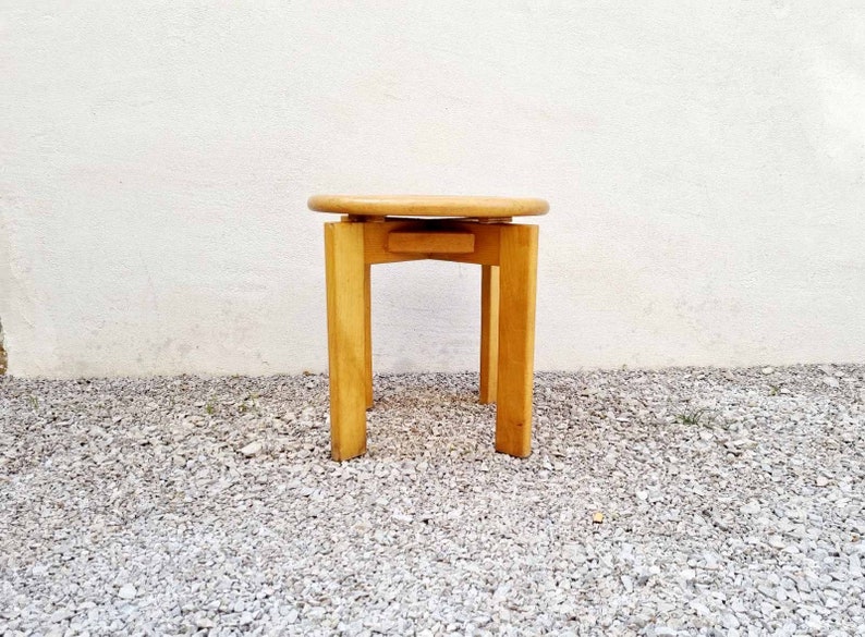Mid Century Modern Wooden Stool / Solid Wood Chair / Vintage / Brown Chair / Klingnau Ag Stuhl und Tischfabrik / Switzerland / 1980s / '80s image 9