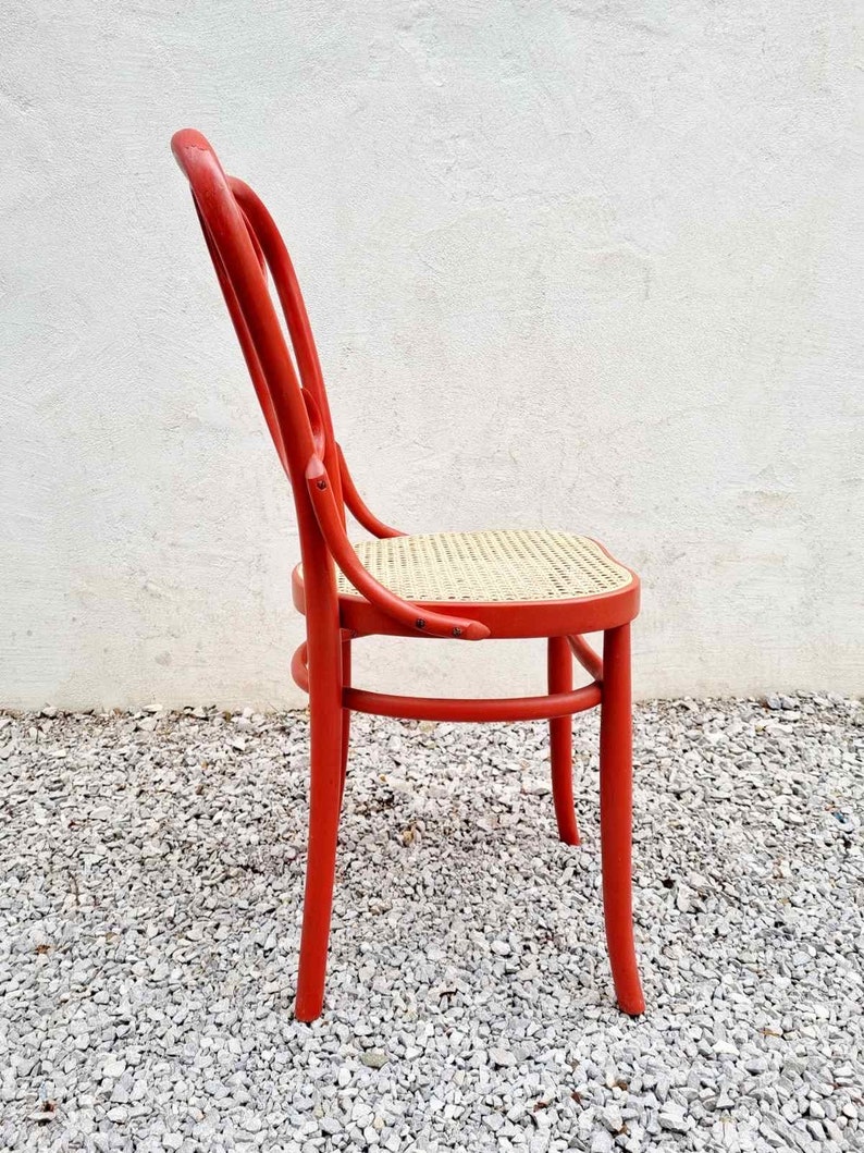 Mid Century Wicker Chair / Vintage Dining Chair / Wooden Chair / Red Chair / Thonet Style Chair / Art Nouveau / Austria / 1930s / '30s image 10