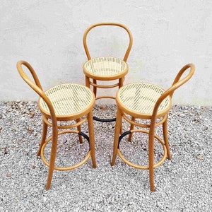 1 of 3 Vintage Bentwood Bar Stool / Thonet Style Chairs / Thonet Style Stools / Wooden Wicker Stools / Brown Bar Chairs / Italy / 1980 /'80s image 8