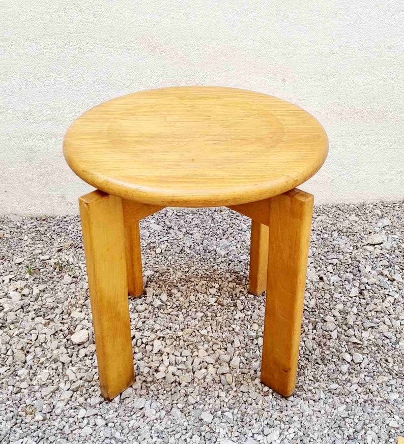 Mid Century Modern Wooden Stool / Solid Wood Chair / Vintage / Brown Chair / Klingnau Ag Stuhl und Tischfabrik / Switzerland / 1980s / '80s image 4