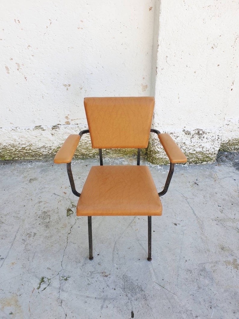 Mid Century Modern Office Chair / Vintage Chair / Dining Chair with Brown Eco Leather / 1950 / Dining Chair / Retro Chair / Italy / '50s image 2