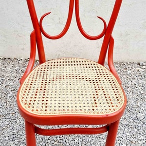 Mid Century Wicker Chair / Vintage Dining Chair / Wooden Chair / Red Chair / Thonet Style Chair / Art Nouveau / Austria / 1930s / '30s image 5