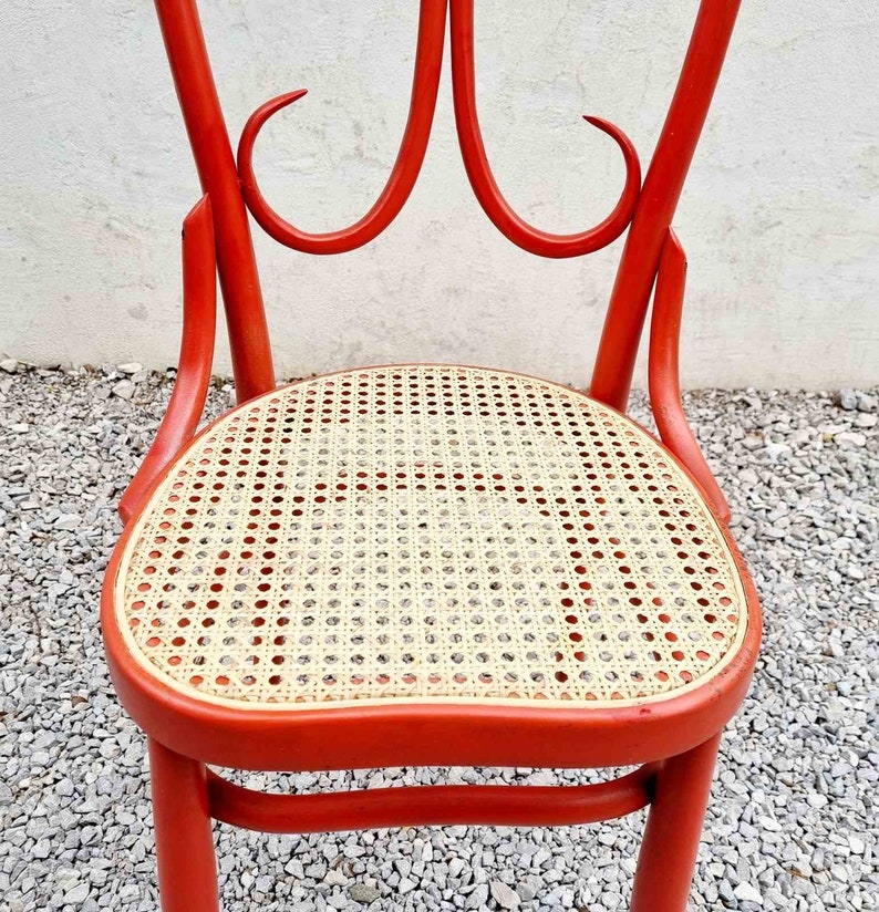 Mid Century Wicker Chair / Vintage Dining Chair / Wooden Chair / Red Chair / Thonet Style Chair / Art Nouveau / Austria / 1930s / '30s image 5