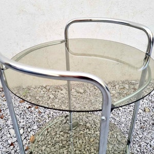 Mid Century Glass Serving Trolley / Bar Cart / Mid Century Side Table / Glass Cart / Vintage Bar Cart / Metal and Glass Cart / Italy / '60s image 3