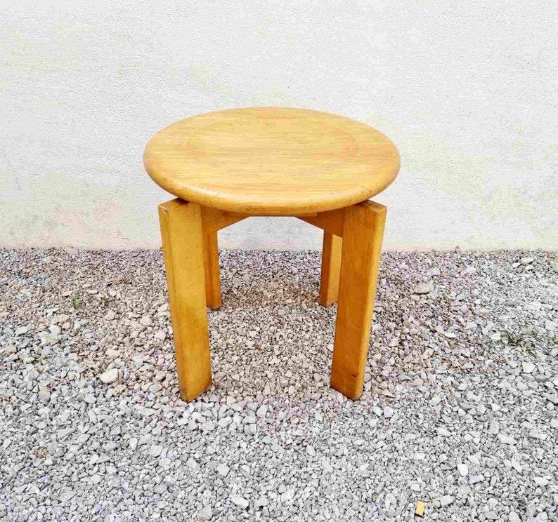 Mid Century Modern Wooden Stool / Solid Wood Chair / Vintage / Brown Chair / Klingnau Ag Stuhl und Tischfabrik / Switzerland / 1980s / '80s image 7