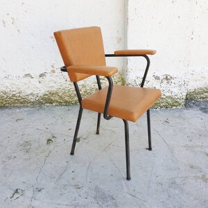 Mid Century Modern Office Chair / Vintage Chair / Dining Chair with Brown Eco Leather / 1950 / Dining Chair / Retro Chair / Italy / '50s image 3