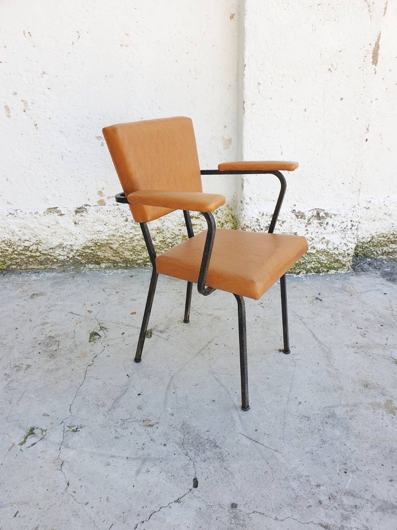 Mid Century Modern Office Chair / Vintage Chair / Dining Chair with Brown Eco Leather / 1950 / Dining Chair / Retro Chair / Italy / '50s image 3