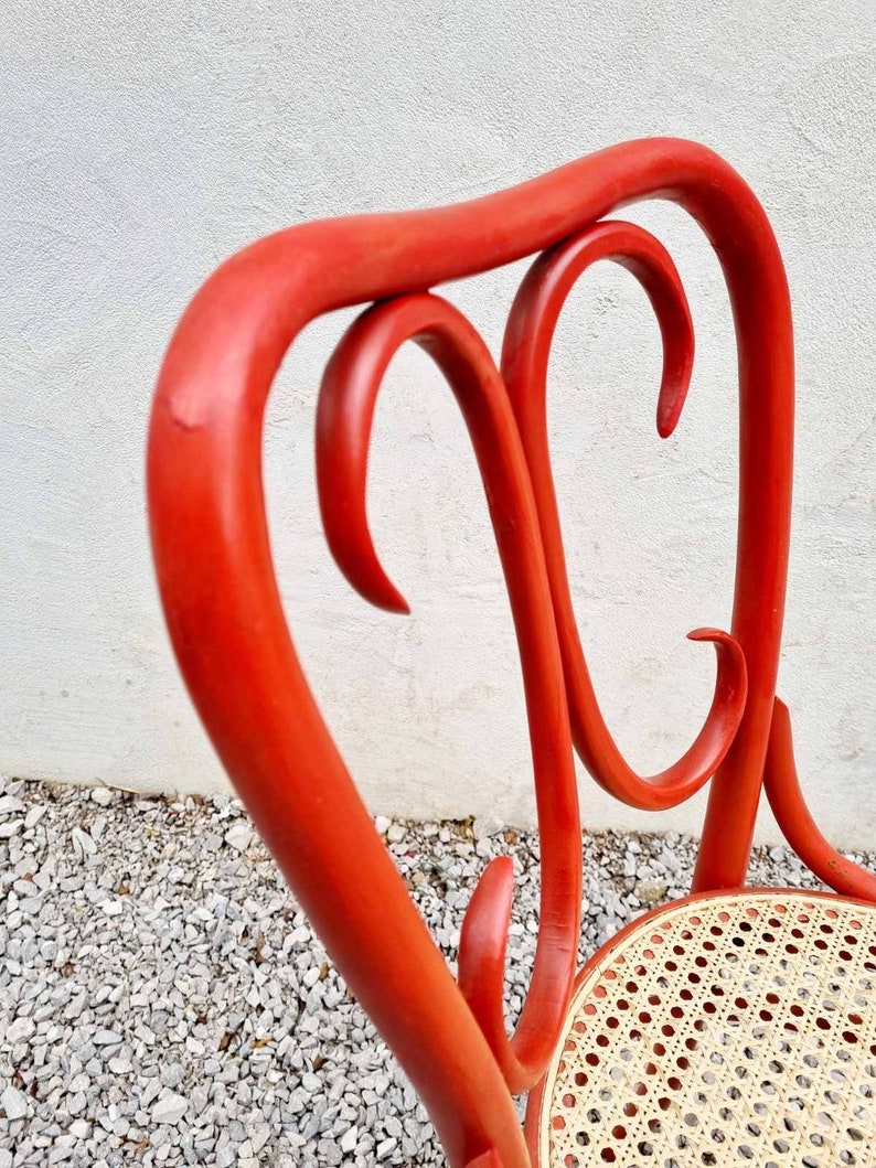 Mid Century Wicker Chair / Vintage Dining Chair / Wooden Chair / Red Chair / Thonet Style Chair / Art Nouveau / Austria / 1930s / '30s image 7