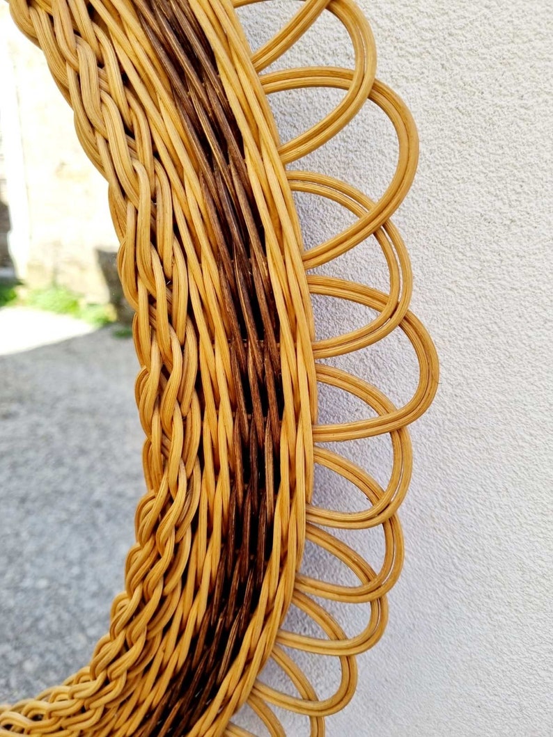 Mid Century Wall Mirror / Vintage Rattan Round Wall Mirror / Franco Albini Style / Boho Mirrors / Home Decor / Italian Design / 1970s / '70s image 3