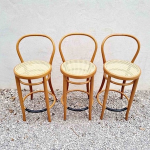 1 of 3 Vintage Bentwood Bar Stool / Thonet Style Chairs / Thonet Style Stools / Wooden Wicker Stools / Brown Bar Chairs / Italy / 1980 /'80s image 10