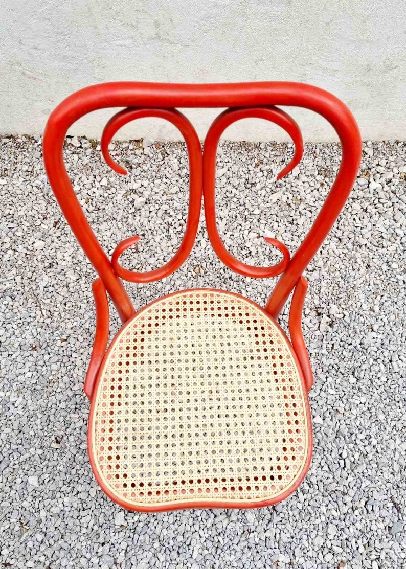 Mid Century Wicker Chair / Vintage Dining Chair / Wooden Chair / Red Chair / Thonet Style Chair / Art Nouveau / Austria / 1930s / '30s image 8