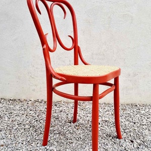 Mid Century Wicker Chair / Vintage Dining Chair / Wooden Chair / Red Chair / Thonet Style Chair / Art Nouveau / Austria / 1930s / '30s image 9